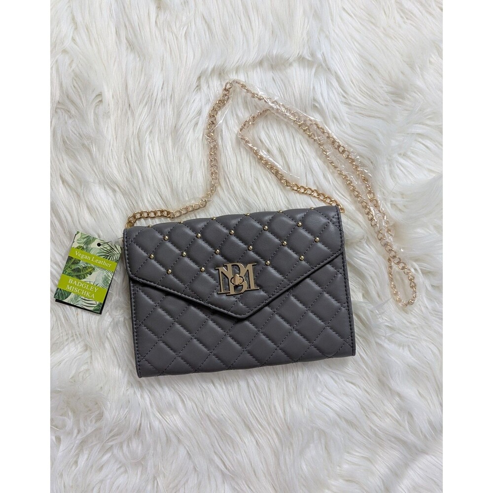 Badgley Mischka Grey Crossbody Bag with Diamond Quilted & Studded Design
